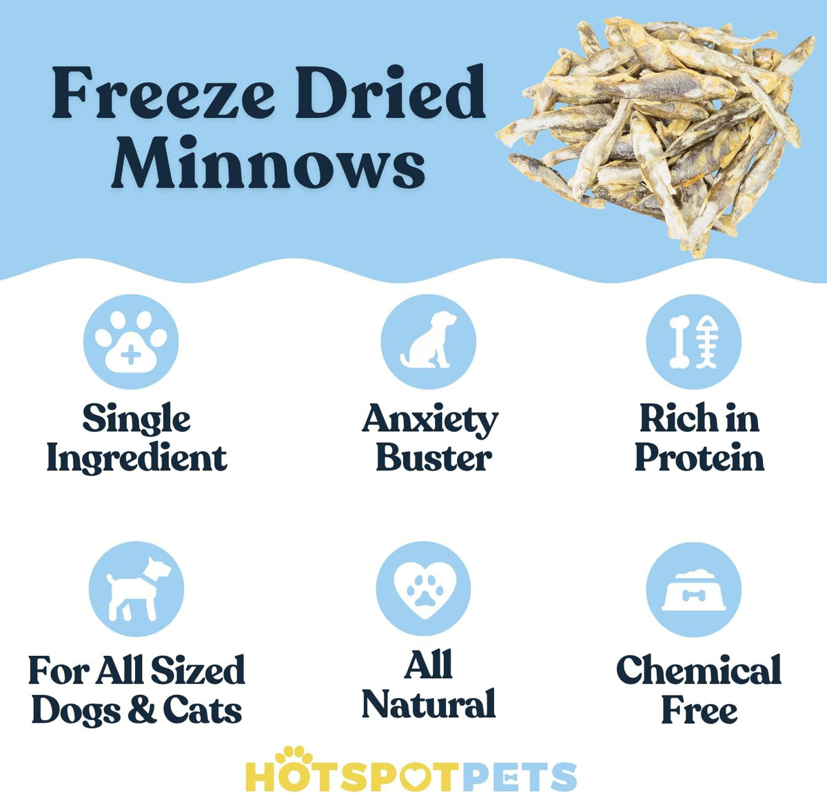 hotspot pets Freeze Dried Minnows Treats for Cats & Dogs (1 Pound Bag Over 400 PCS) Made in USA, All Natural, High Protein, Rich in Omega-3s, Grain-Free, Perfect for Training, Topper or Snack