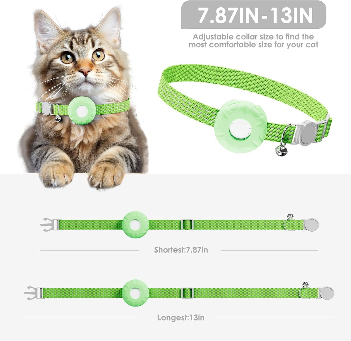 Cat Tracker, Waterproof GPS Tracker for Cats, Cat Tracker Collar with Safety Elastic Buckle, Works with Any Collar,Compatible with Apple Find My App (Only iOS), No Monthly Fee, Light Green