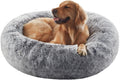36 inches Faux Fur Fluffy Donut Dog Bed for Large Dogs,Dark Grey