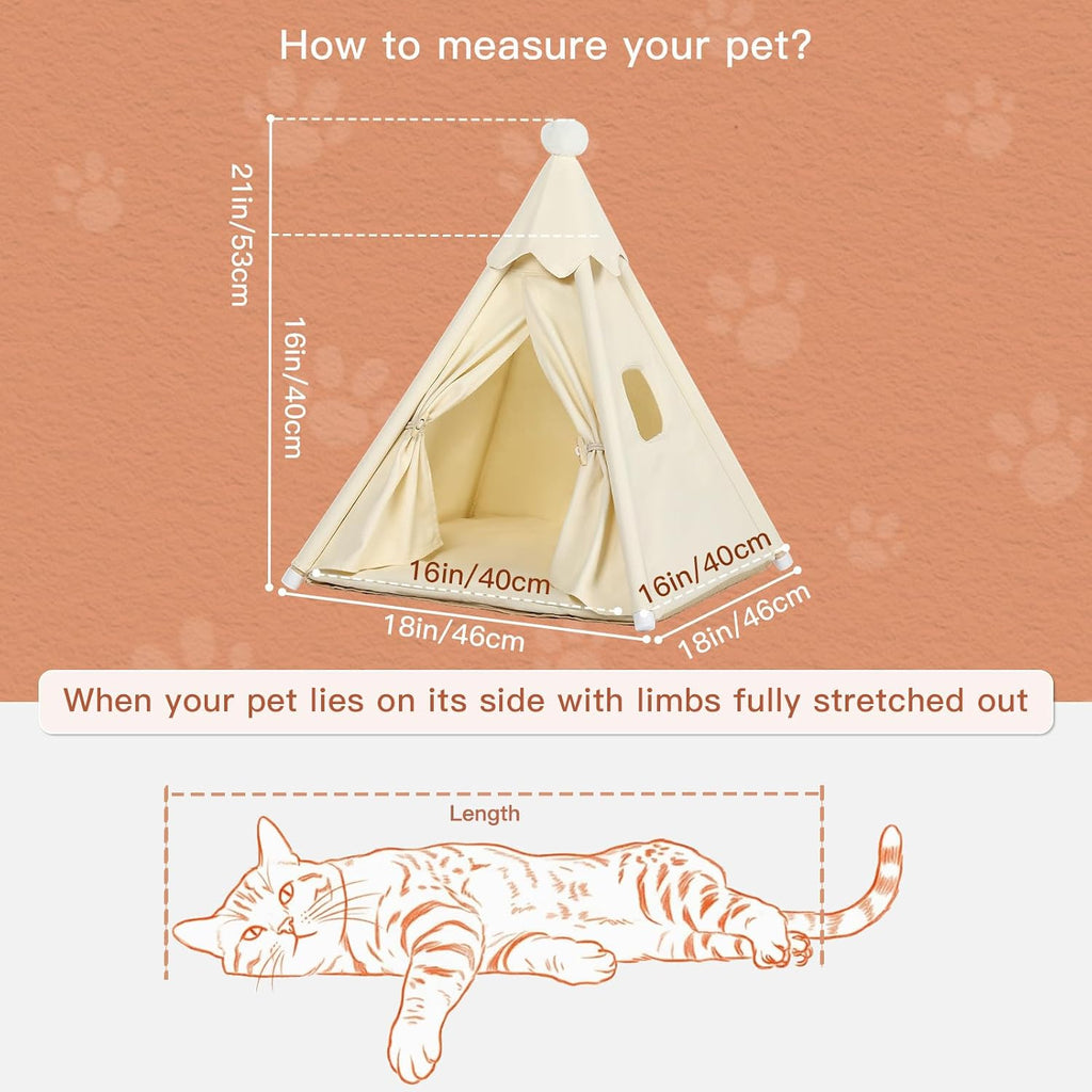 Bunny & Tiny Cat & Tiny Dog Teepee Tent House Int 16x16x16in/Ext 18x18x21in