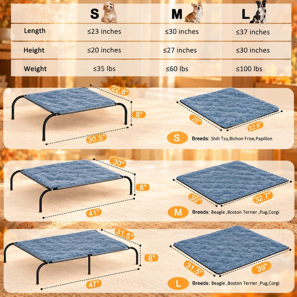 SZEE Elevated Dog Bed, Warmth Dog Cot Bed with Soft Fleece