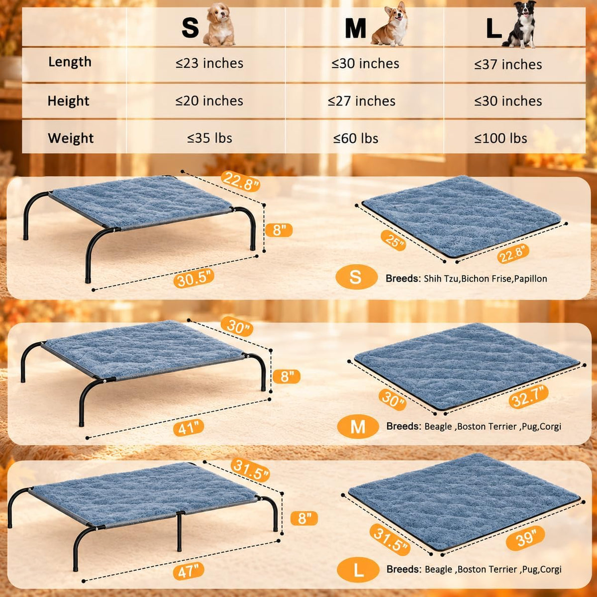 SZEE Elevated Dog Bed, Warmth Dog Cot Bed with Soft Fleece