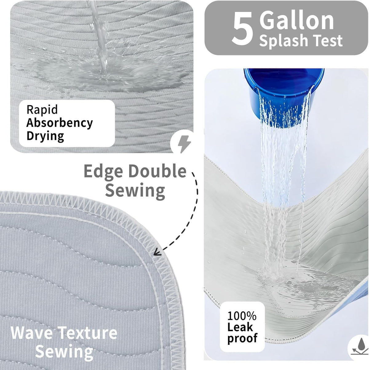 Accompagner Incontinence Bed Pads Washable Waterproof, Ultra-Absorbent Reusable Underpads for Diaper Changing, Nursing, Bedridden, Adults, Seniors, Kids and Dogs (Pearl Gray, 24"x24"(Pack of 6))