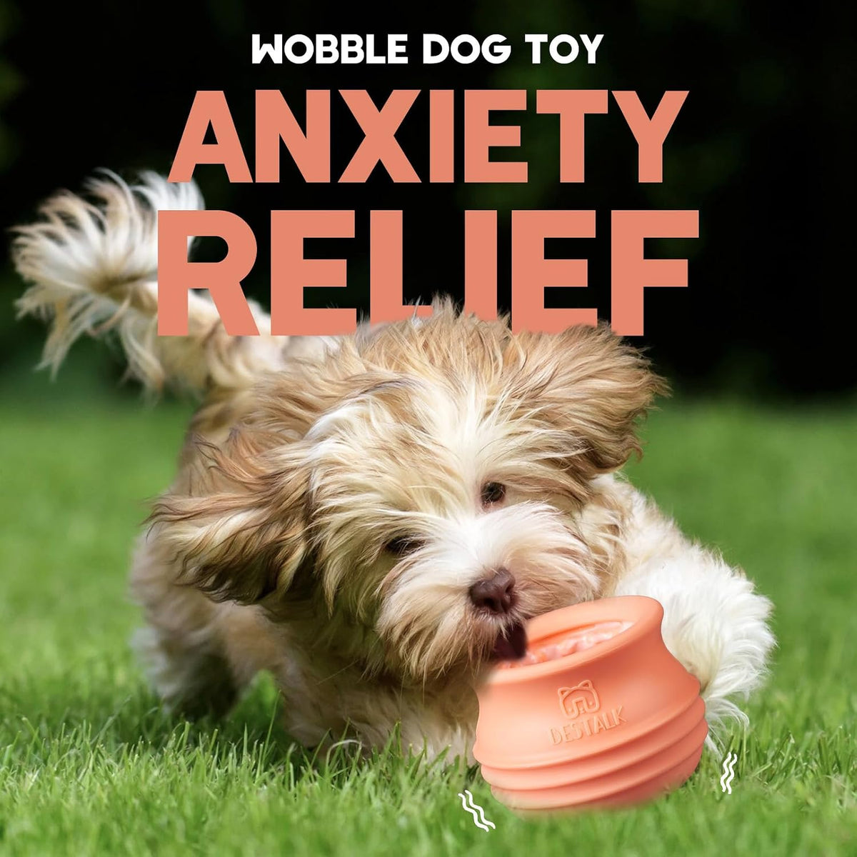 Dog Enrichment Treat Toy, Long-Lasting Wobbly Interactive Freeze Lick Toys for Dogs, Stuffable Puzzle Feeder Toy for Boredom, Silicone Treat Dispensing Chew Toy (Pastel Orange,M)