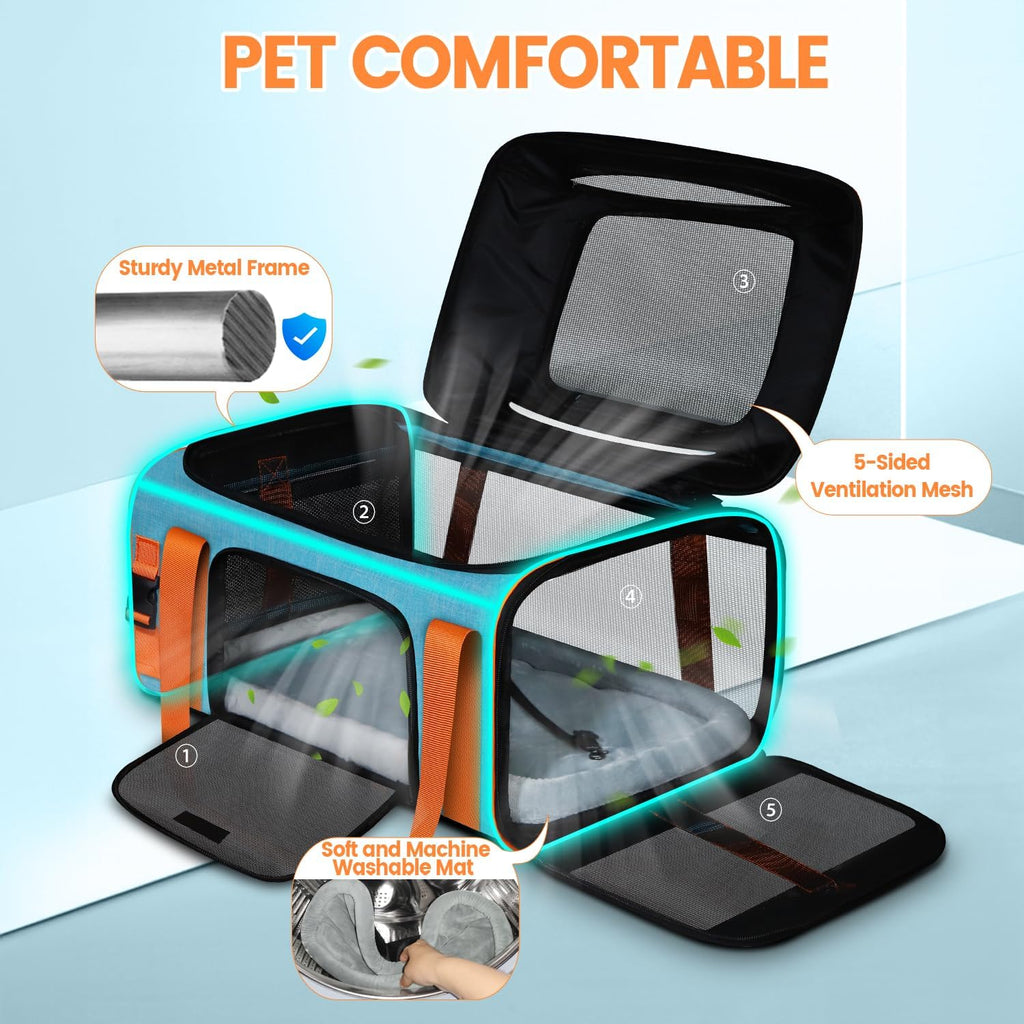 Petskd Top-Expandable Pet Carrier with Wheels Airline Approved, Blue