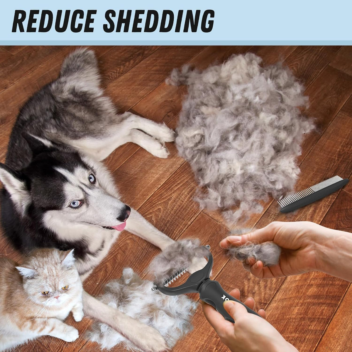 Docrok Pet Grooming Combo: Undercoat Rake, Dematting Deshedding Brush for Long-Haired Dogs and Cats, Black | Dematting Deshedding Undercoat Rake, Cat Brush Dog Brush Shedding Tool for Long Matted Haired Pets