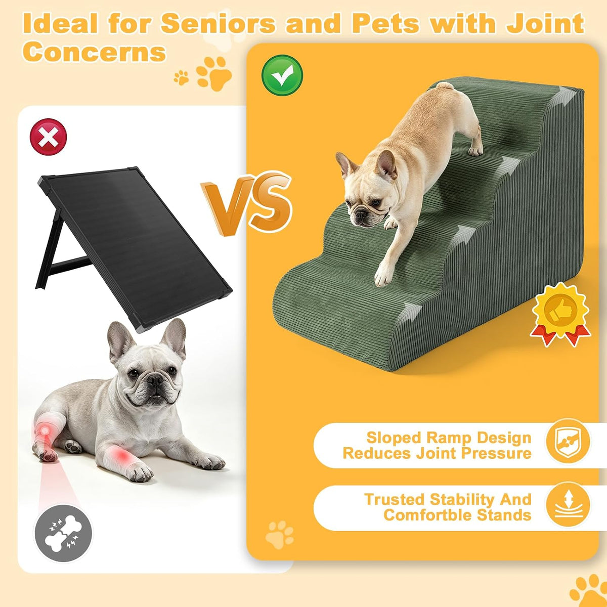 Dog Stairs for Small Dogs 18" H, 4-Step Dog Ramp for Aged and Injured Dogs, Foam Pet Stairs for Cats to Get on Bed, Couch or Chair, Non-Slip, Steady, Washable Cover, Green