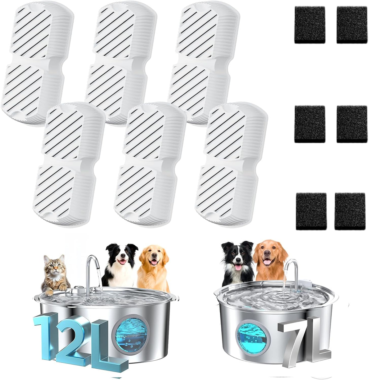 GROOKPET Pet Fountain Filter Replacement: 12 Dog Water Fountain Filters
