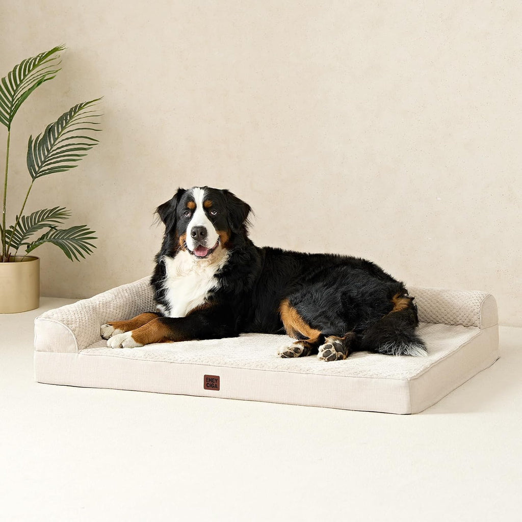 EHEYCIGA Extra Large Dog Bed Othorpedic, Memory Foam XL Dog Bed with Washable Removable Cover, Waterproof Pet Sofa Couch XLarge Size Dogs with Nonskid Bottom, 44x32x6.5, Beige