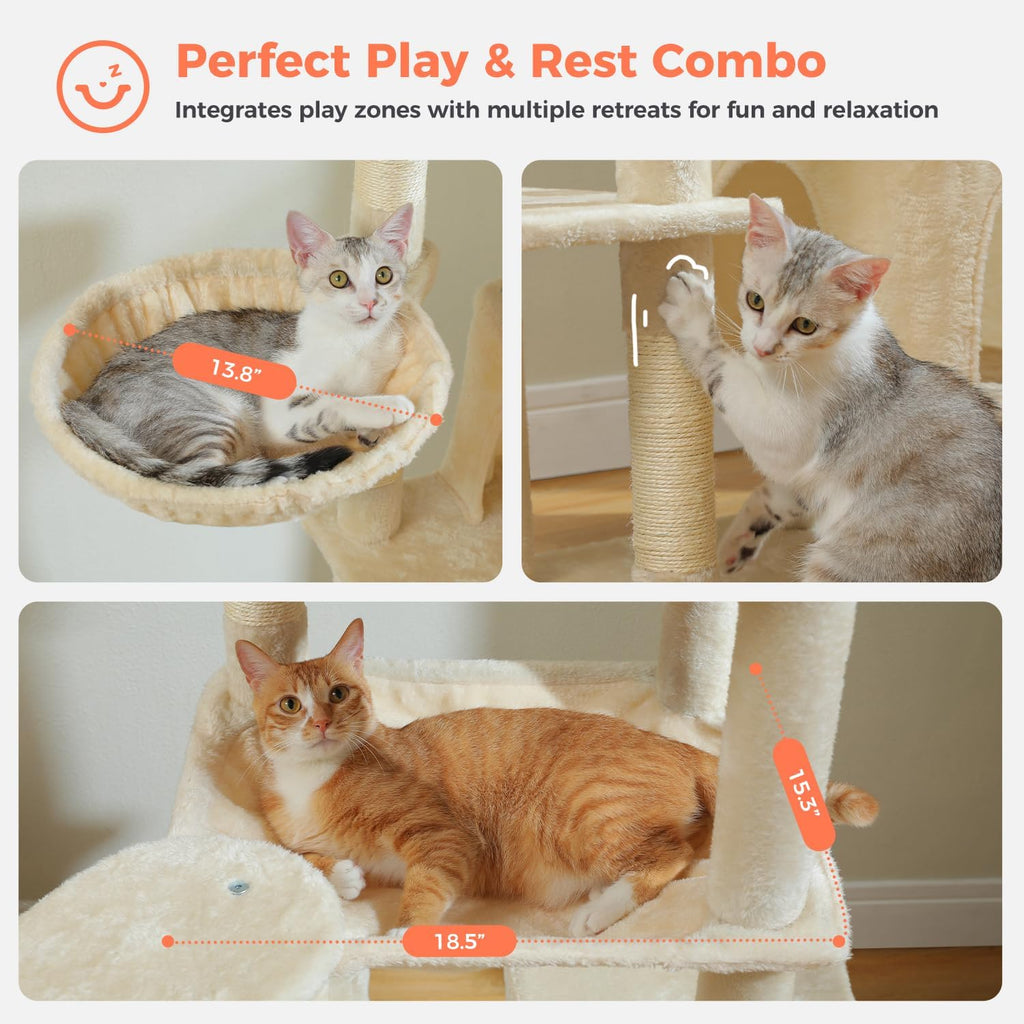 69" Tall Cat Tree for Indoor Cats Large Adult, Multi-Level Cat Tower