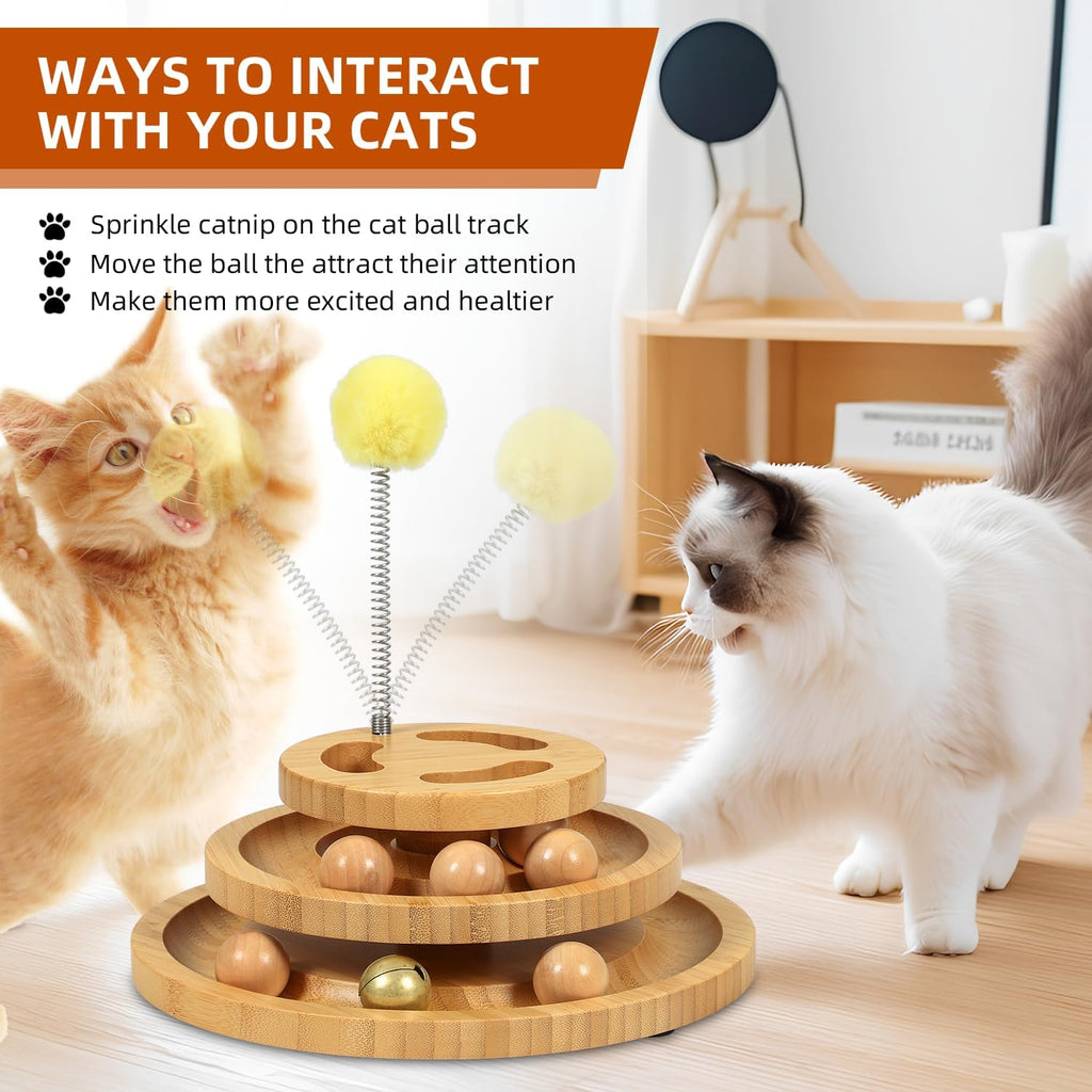 DoogCat Cat Ball Track with Puzzle Top, 3-Level Cat Ball Tower