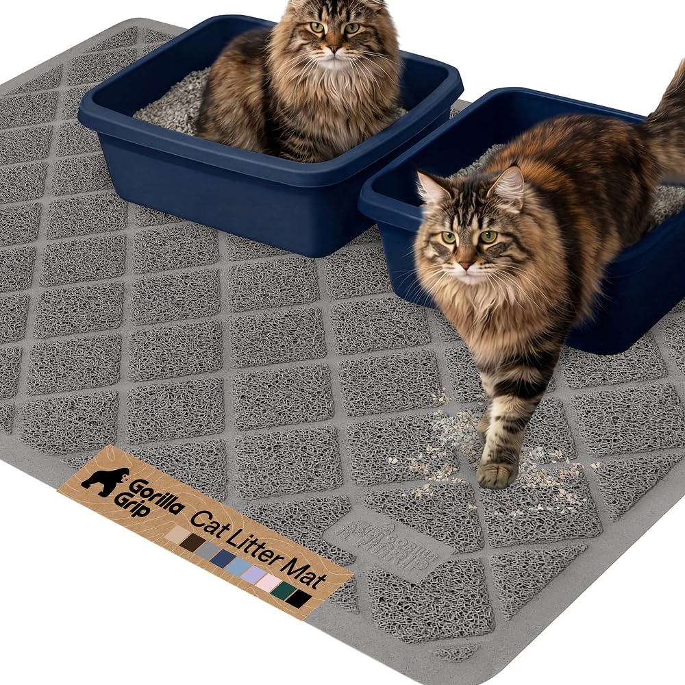 GORILLA GRIP Cat Litter Mat, Coiled Mesh Trapping Mats, 47x35 Gray