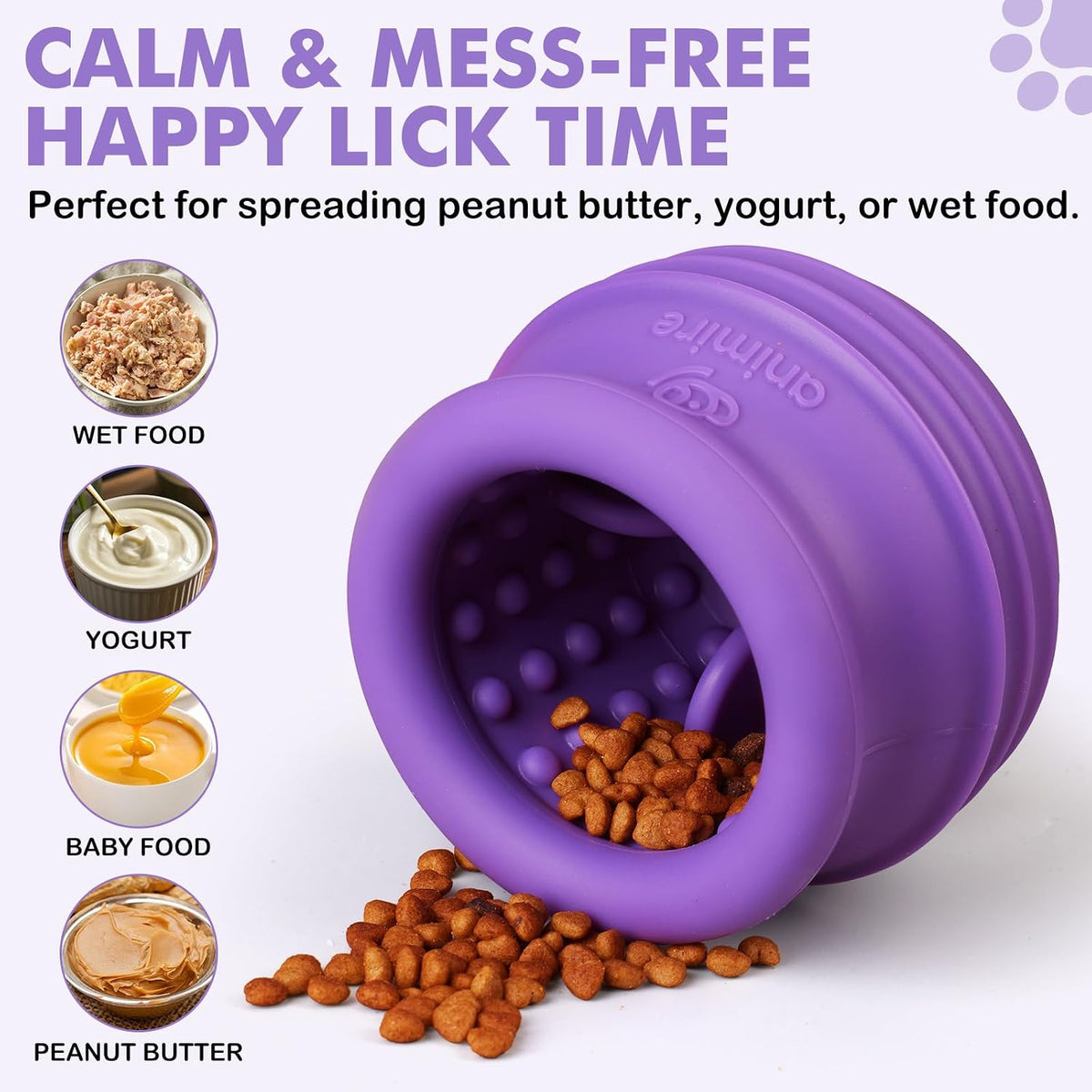 Treat Dispensing Dog Toy, Long-Lasting Interactive Puzzle Toys for Dogs, Stuffable Dog Enrichment Frozen Lick Treat Toy for Boredom, BPA Free Silicone Fetch Catch Chew Toy (Purple,S)