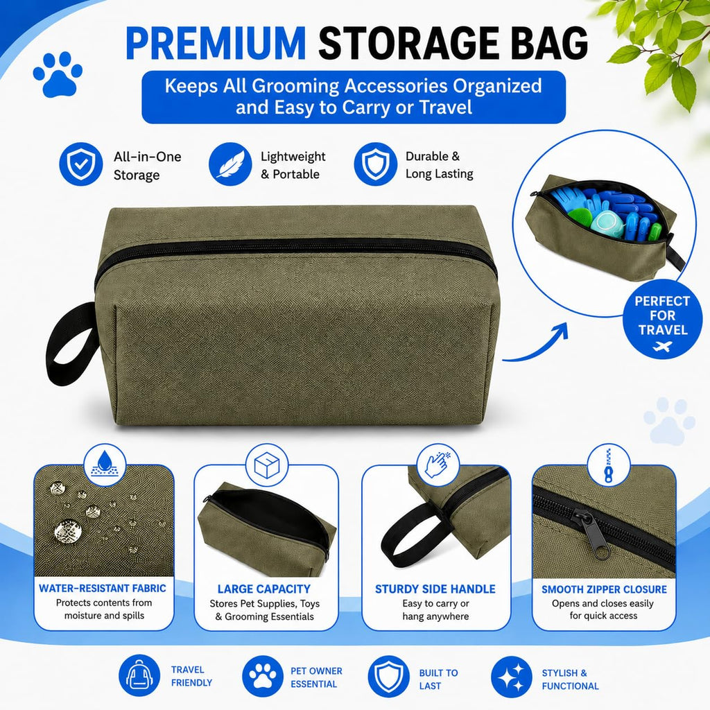 9Pcs Dog Grooming & Washing Brush Kit with Storage Bag for Pet