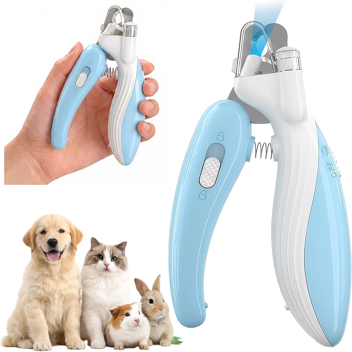 Dog & Cat Nail Clippers with LED Light, Illuminates Nails Helps See Quick, Pet Nail Trimmer with Sharp Stainless Steel Blades, Nail Catcher, Safety Lock for Dogs, Cats, Rabbits, Guinea Pigs (Blue)