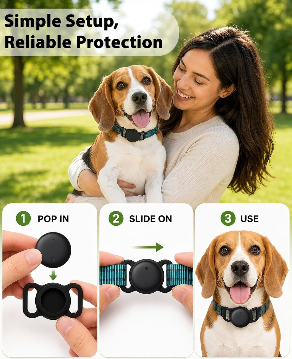 GPS Tracker for Dogs and Cats, iOS & Android, Real-Time Tracking (Pearl Black)