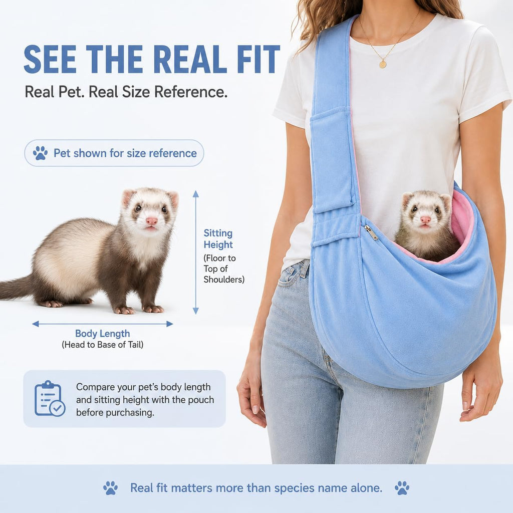 Ferret Sling Carrier, Soft Fleece Small Pet Carrier Bag with Adjustable Shoulder Strap, Hands-Free Bonding Travel Pouch for Guinea Pigs, Kittens, Puppies & Small Rabbits Under 10 lbs, Blue