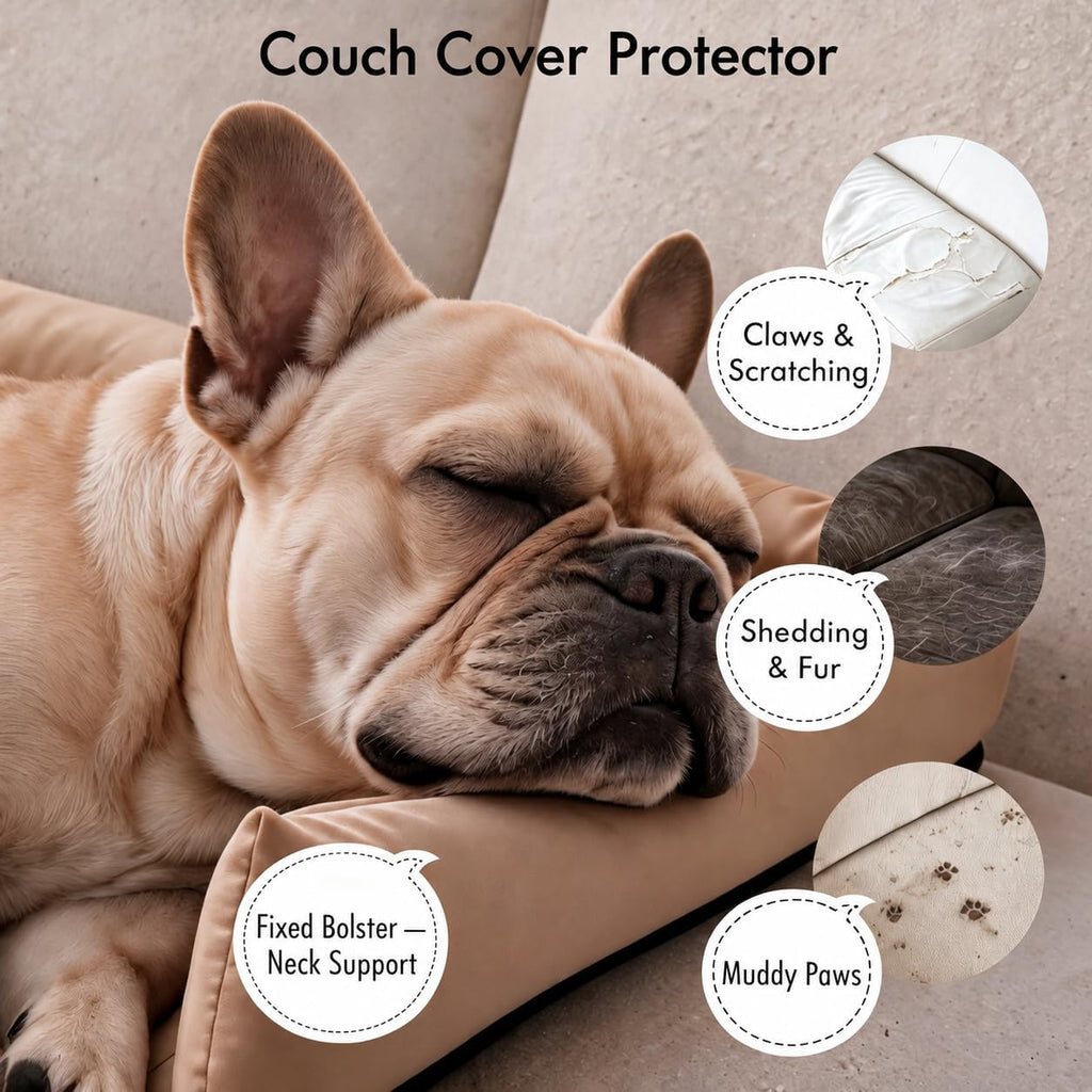 Dog Couch Bed with Head Support, Waterproof Sofa Cover, Khaki, M