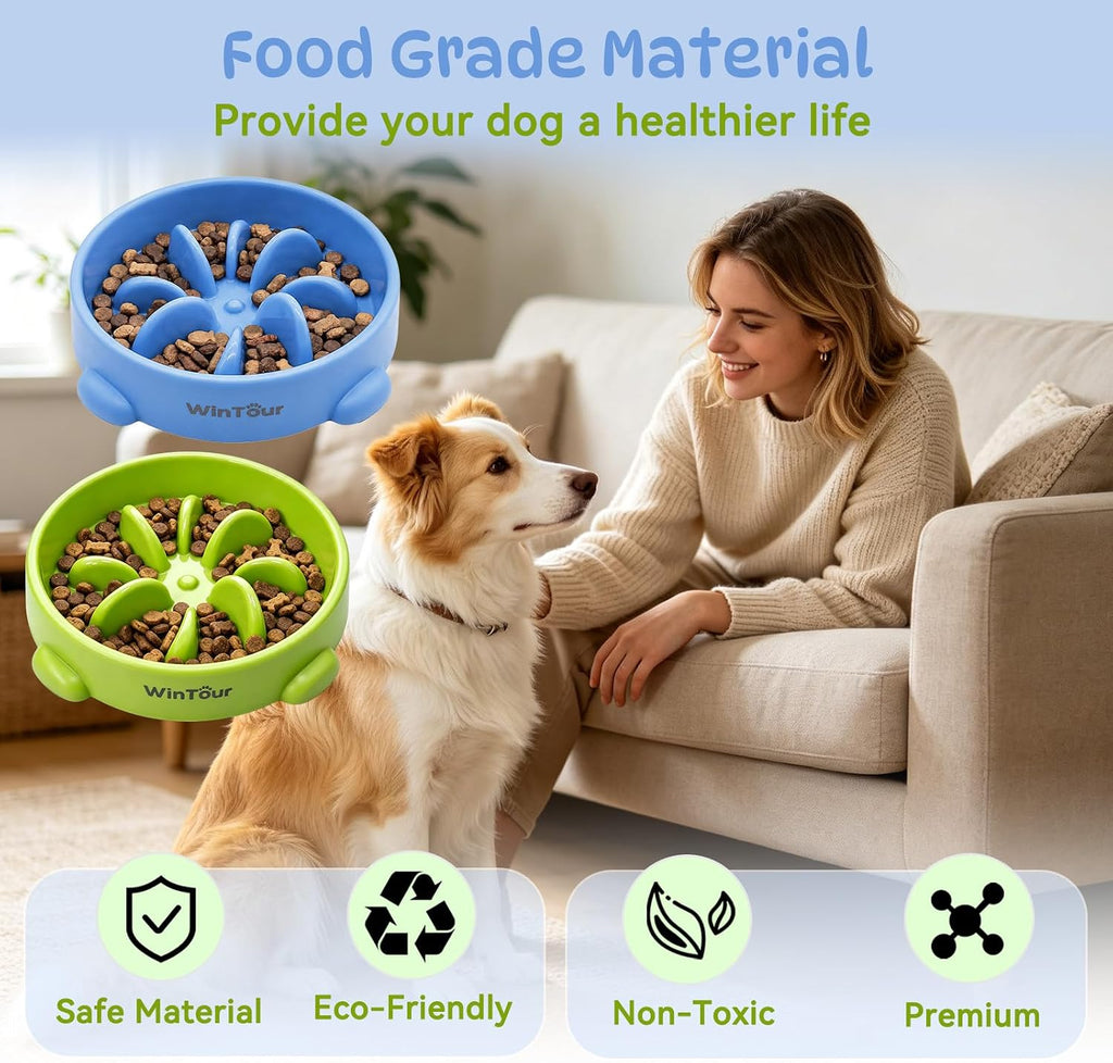 WinTour 2 Pack Slow Feeder Dog Bowls, BPA Free, Medium & Small Dog Bowls