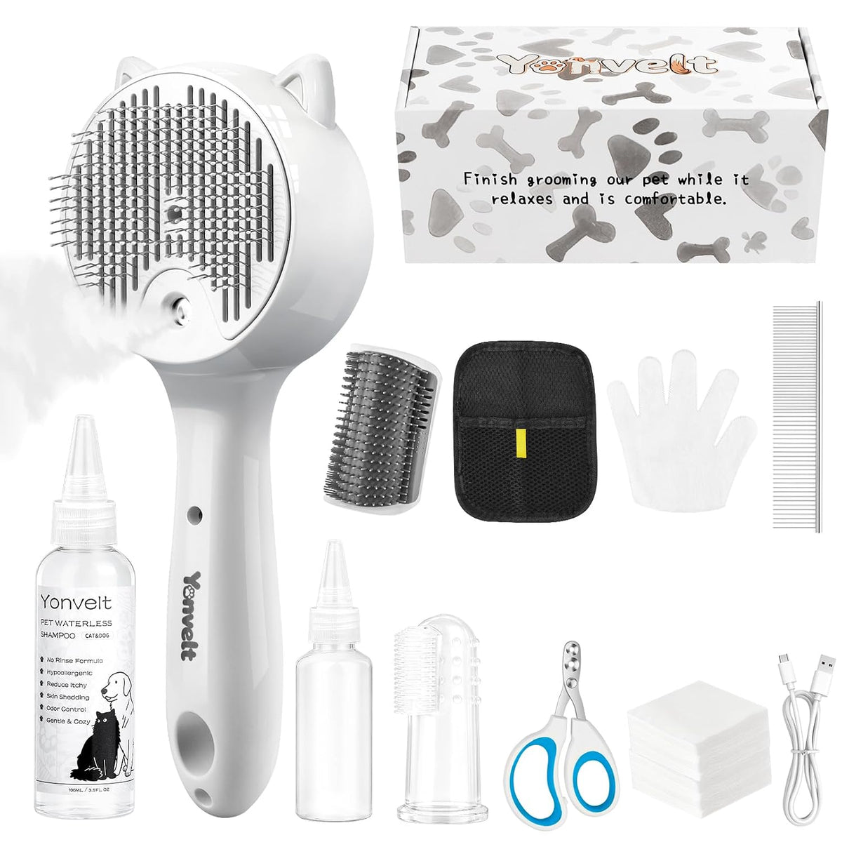 10Pcs Mist Spray Brush Kit for Cats & Dogs, Hair Health & Grooming Set