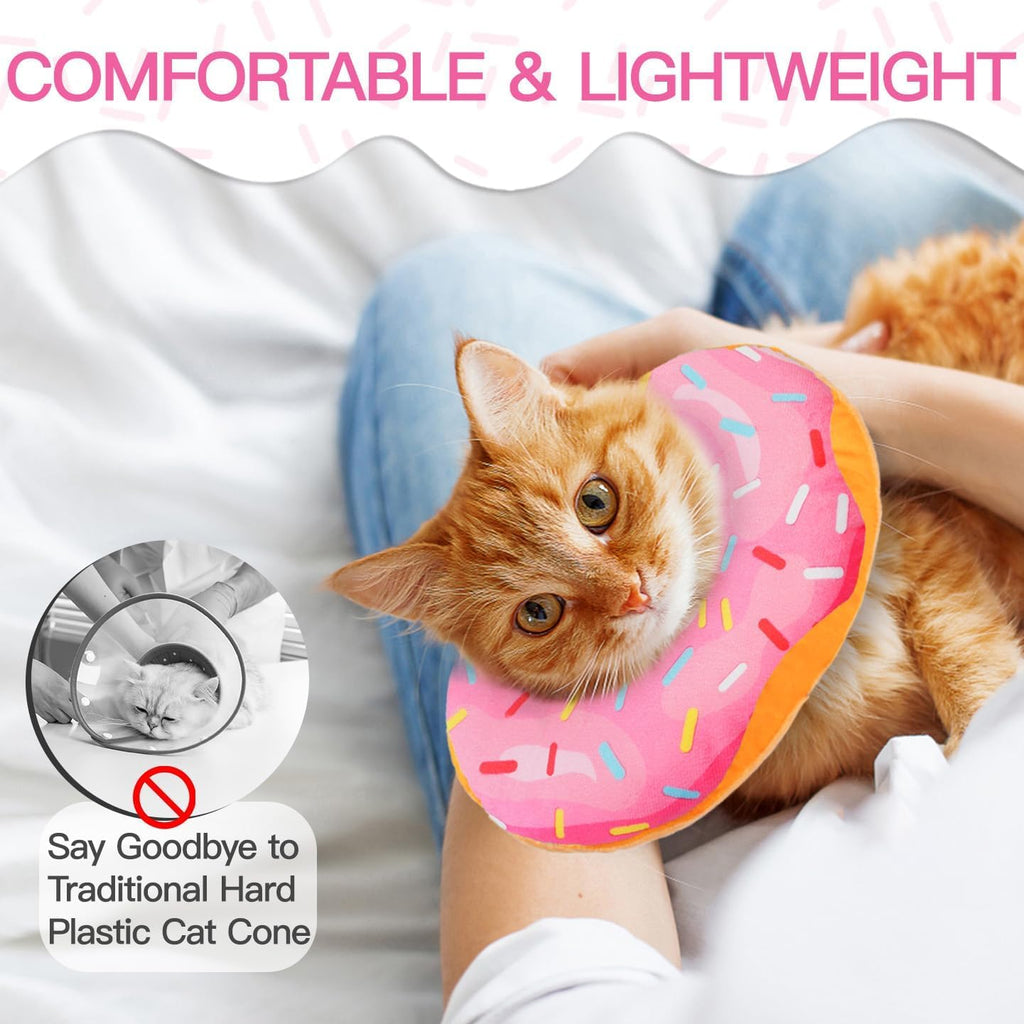 Cat Cone Collar Soft, Cute Cat Donut Collar After Surgery, Adjustable Kitten Recovery Cones to Stop Licking, Lightweight Neck Elizabethan Collars for Cats Kittens (Pink, Medium)