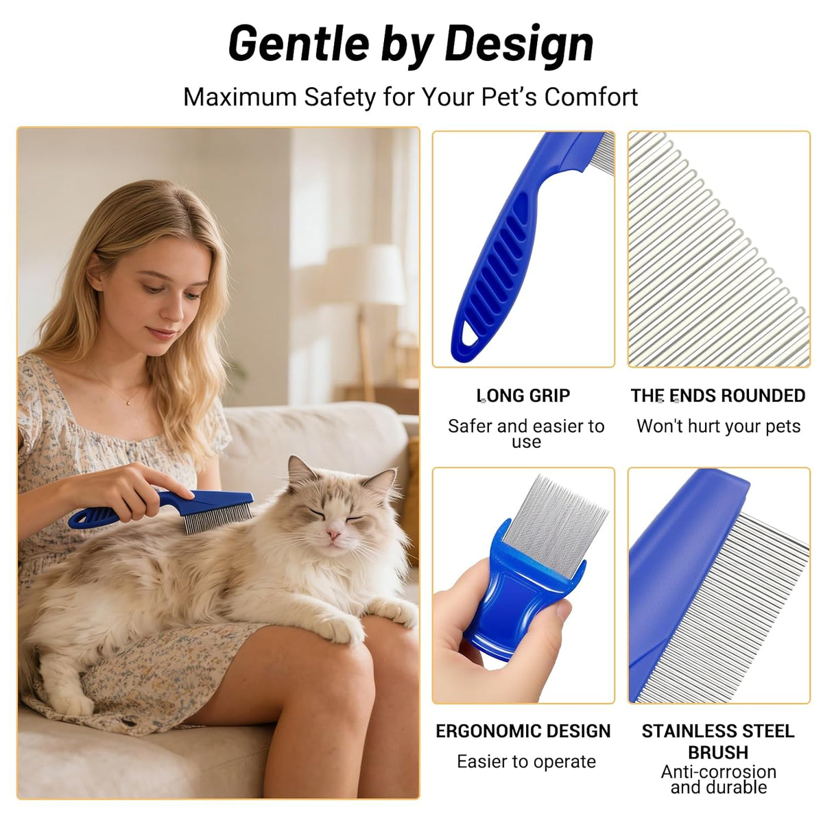 7PCS Flea Comb Set for Cats & Dogs, Pet Comb, Dog Eye Comb, Tick Comb
