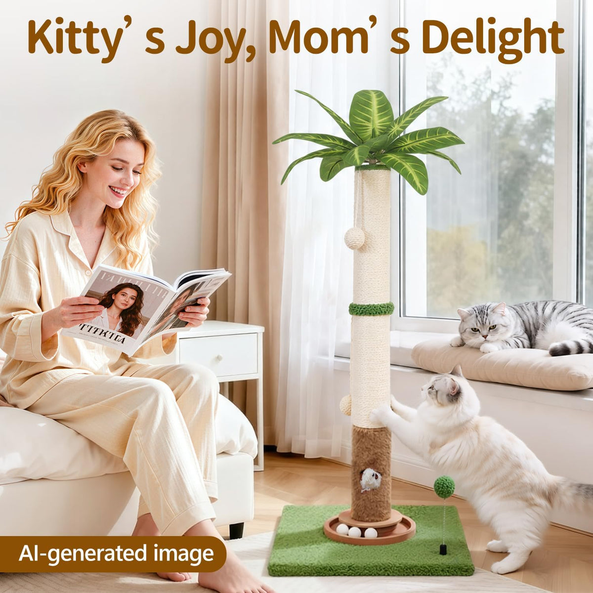 35" Tall Palm Tree Cat Scratching Post Vertical for Indoor Cats