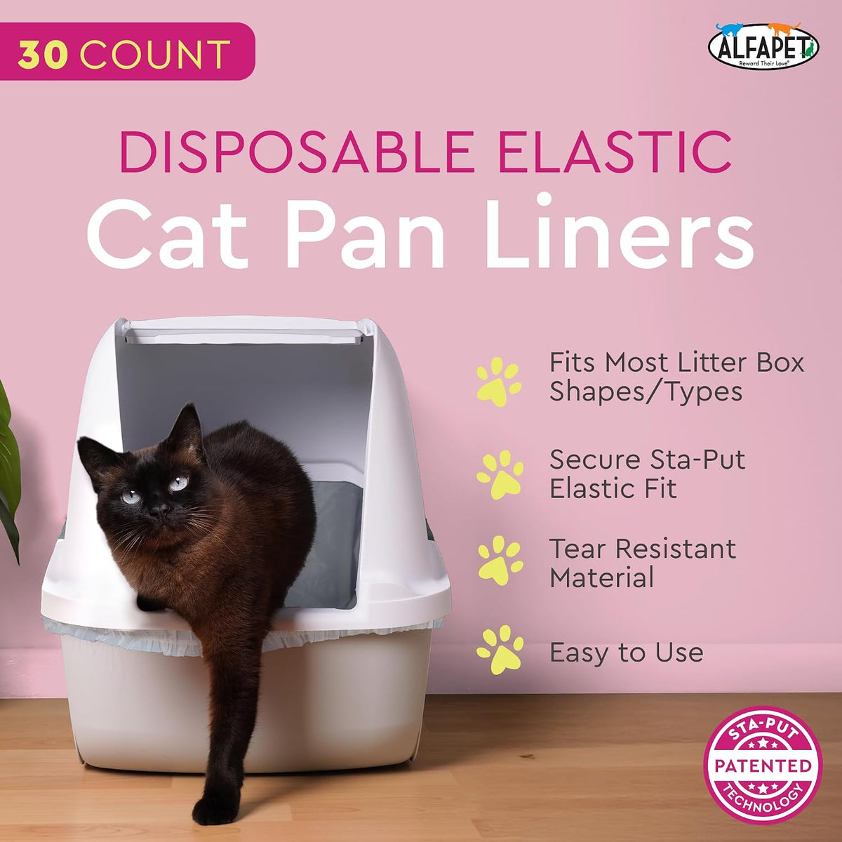 Alfapet Elastic Cat Litter Box Liners - Extra Giant 30 Count - Tear-Resistant Cat Litter Bags - Waterproof Kitty Litter Liners - Fits Litter box Pan Sizes XL, Giant, X-Giant, 37" x 18", 20 lb Capacity