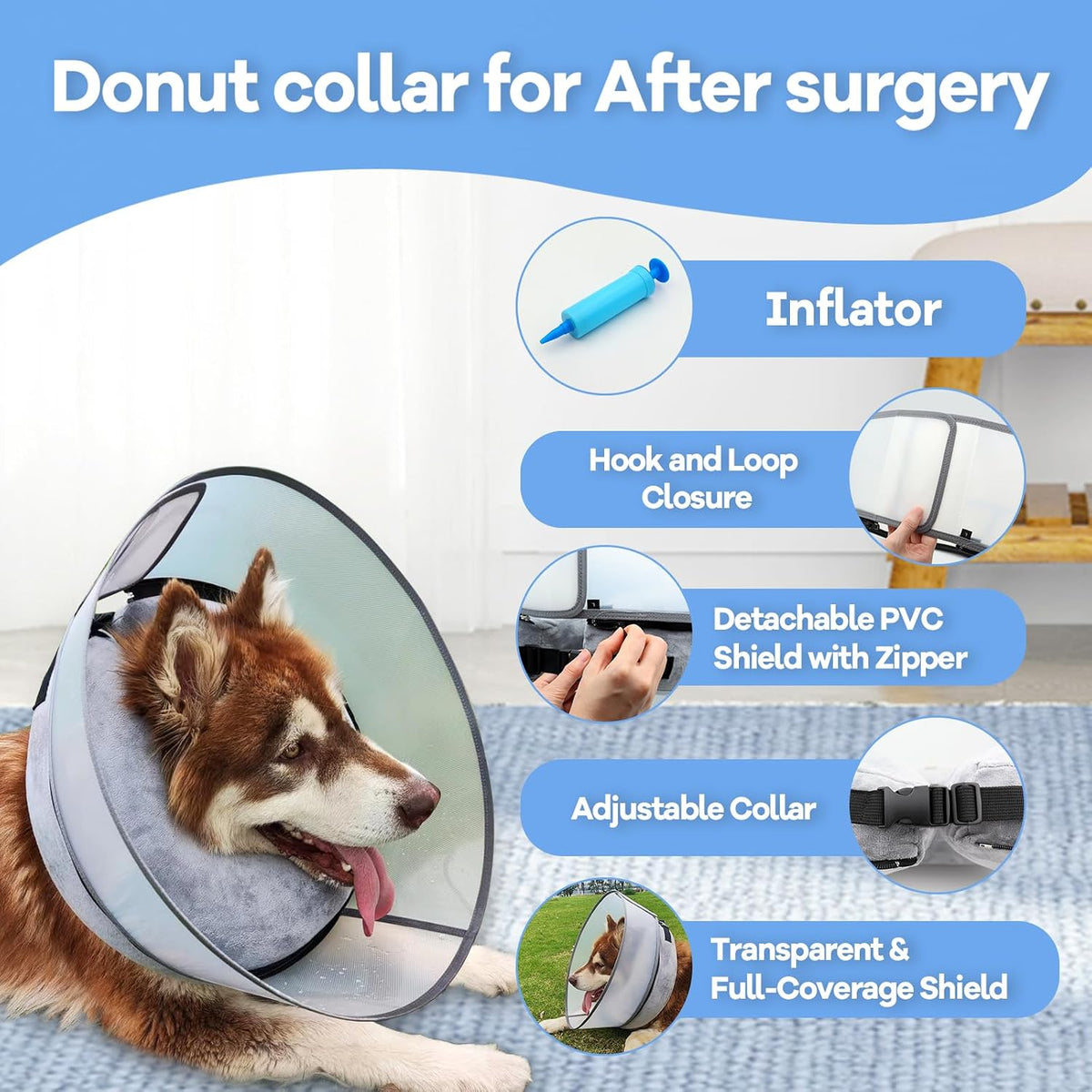 Inflatable Dog Cone Collar,Soft Elizabethan Anti-Lick Pet Recovery Collar