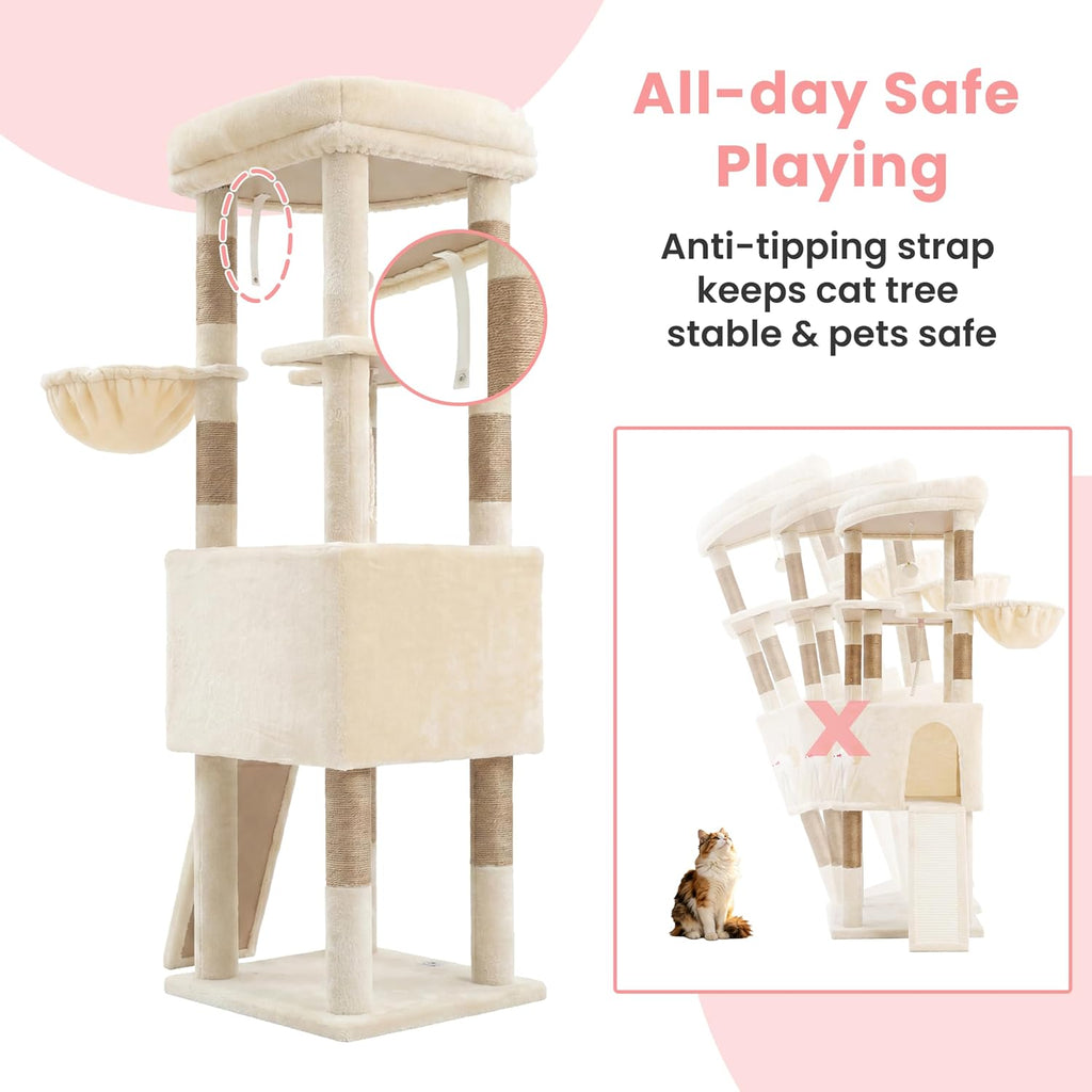 Cat Tree, 61 Inch Tall Cat Tower, Diamond-Shaped Cat Cave VCT001MJ