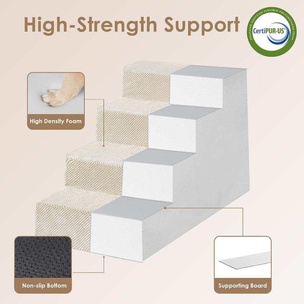 EHEYCIGA Dog Stairs for Bed 18" H, 4-Step Extra Wide Dog Steps, Beige