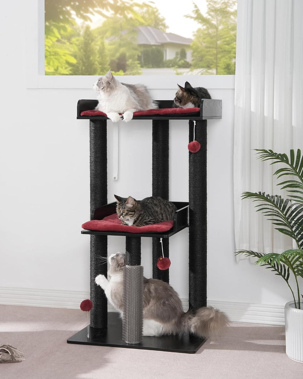 FourFurPets 43.7" Modern Cat Tree, Cat Tower for Large Cats, Wood Cat Tree