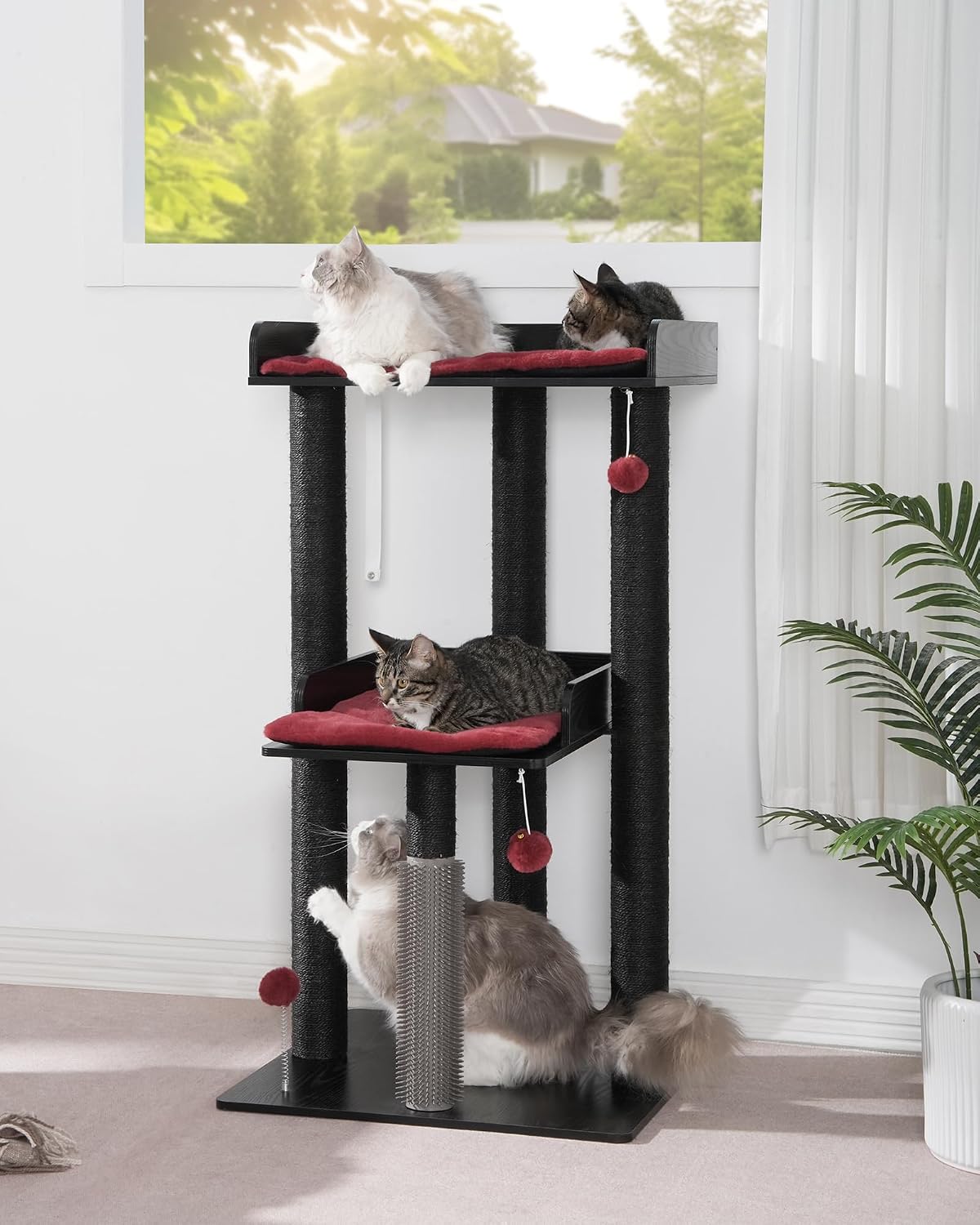 FourFurPets 43.7" Modern Cat Tree, Cat Tower for Large Cats, Wood Cat Tree