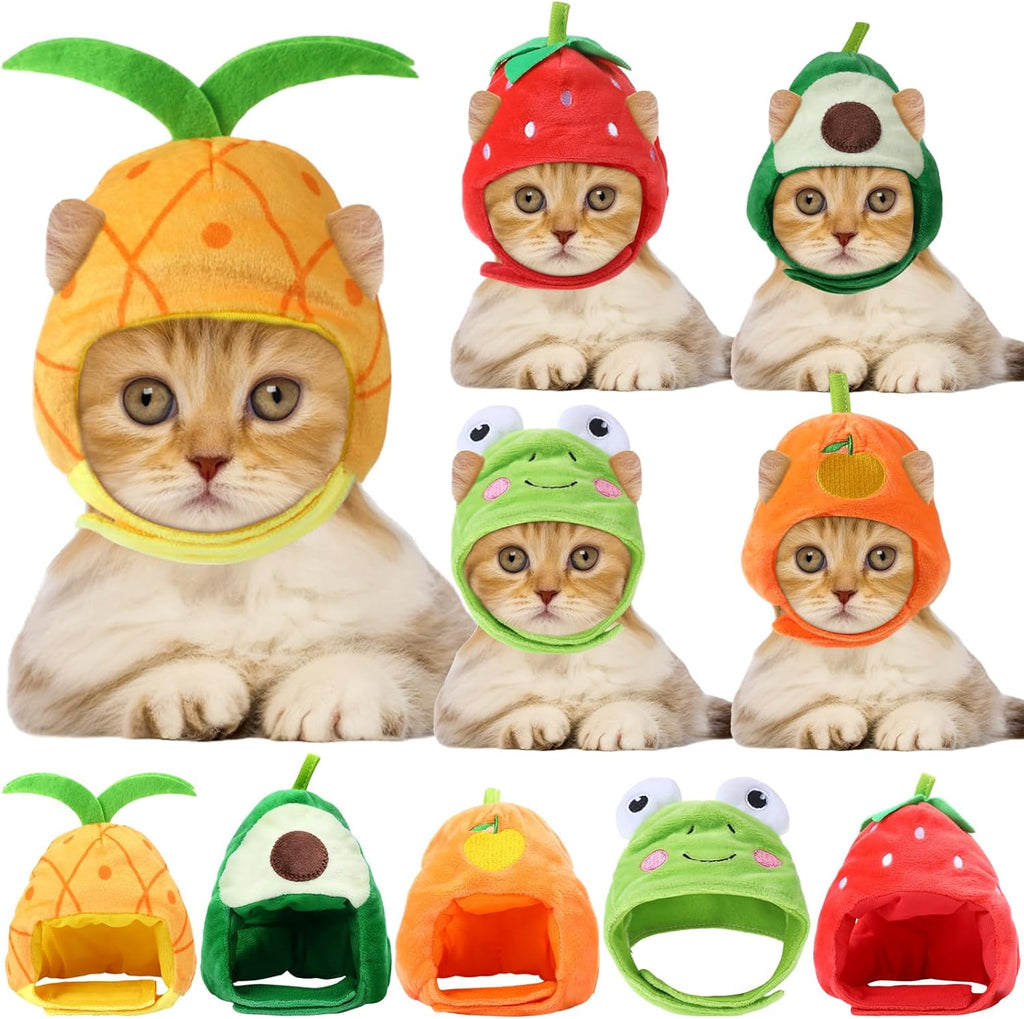 Weewooday 5 Pcs Cat Hat, Avocado, Orange, Strawberry, Pineapple, Frog