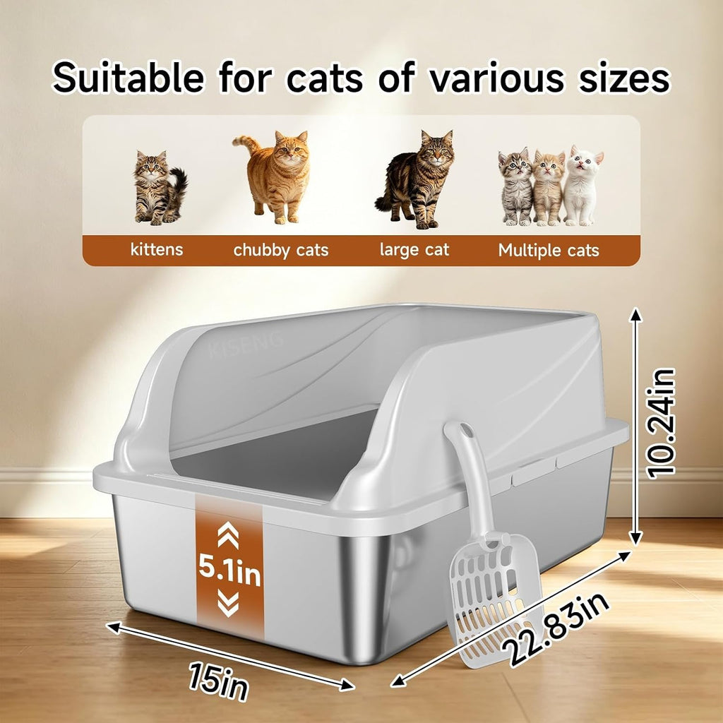 Stainless Steel Litter Box XL | Extra Large Litter box for Big Cats,Urine Leakage, Non-Stick, Durable,Easy to Clean