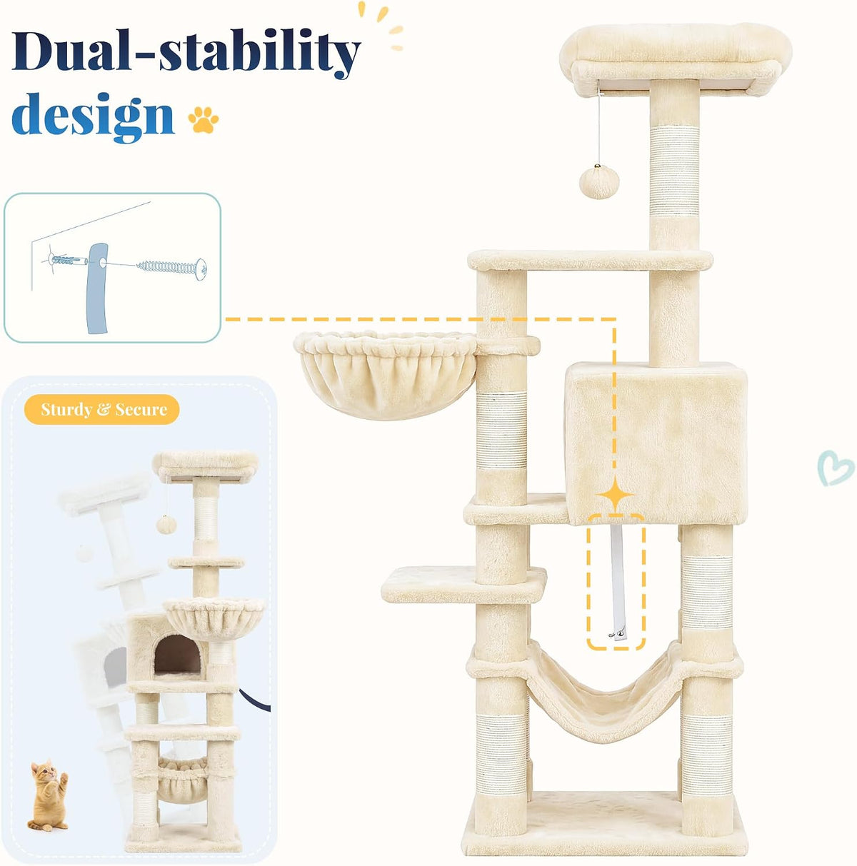 Hey-brother Cat Tree, Multi-Level Sisal Covered Scratching Posts, MPJ050M