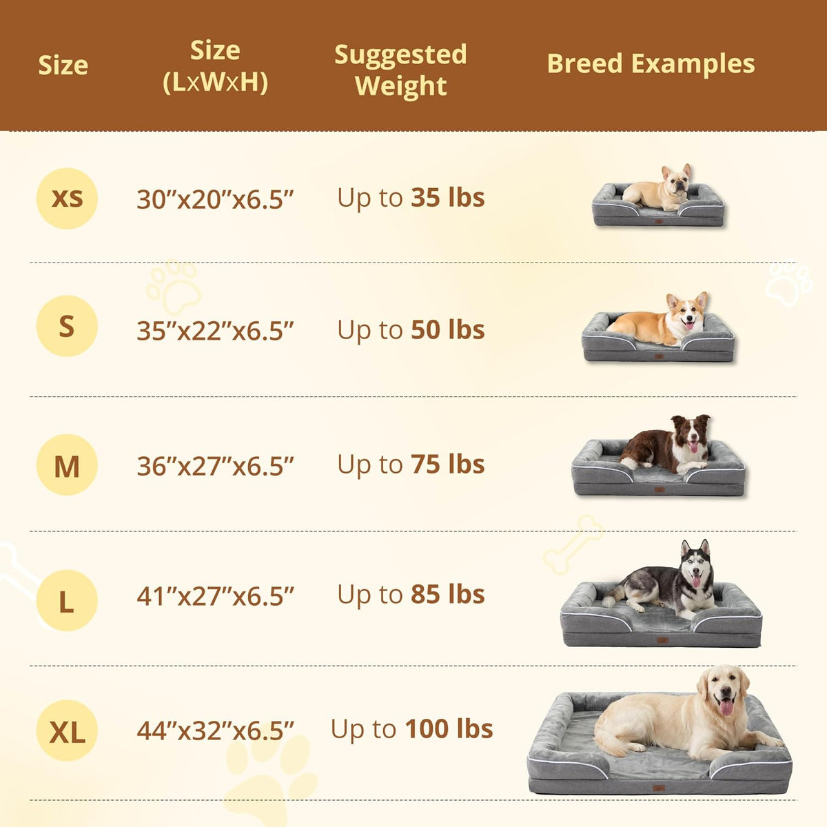 EGOHOME Washable Orthopedic Large Dog Bed 36IN Grey, Waterproof Pet Bed