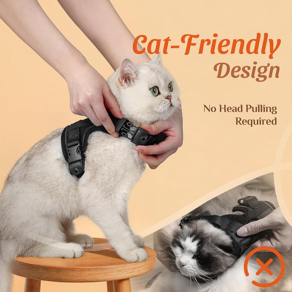 Dooradar Cat Harness and Leash Set with Neck Release Buckle, Black