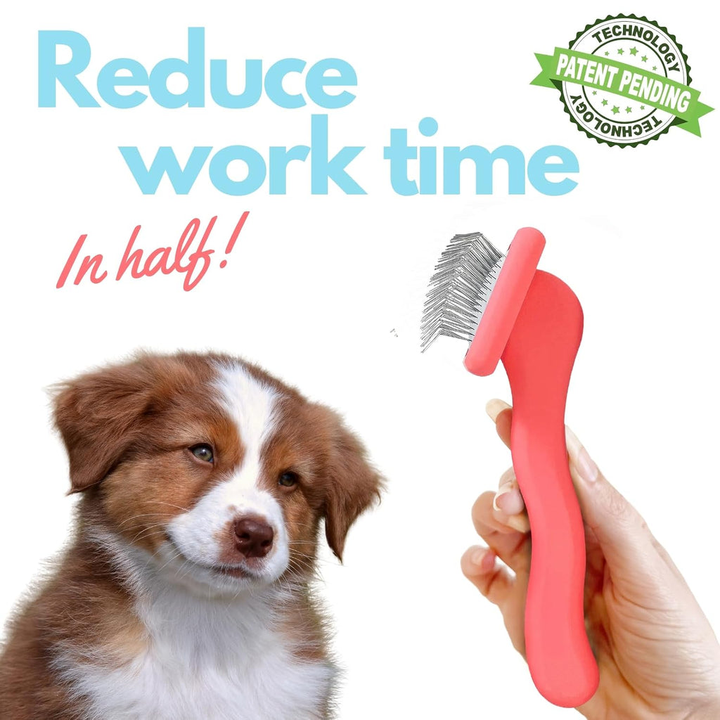 Slicker Brush for Dogs - Long Pin for Poodles, Doodles & Long Haired Dogs, Deshedding & Dematting Tool, Slicker Dog Brushes for Grooming (Coral, Flat Small)