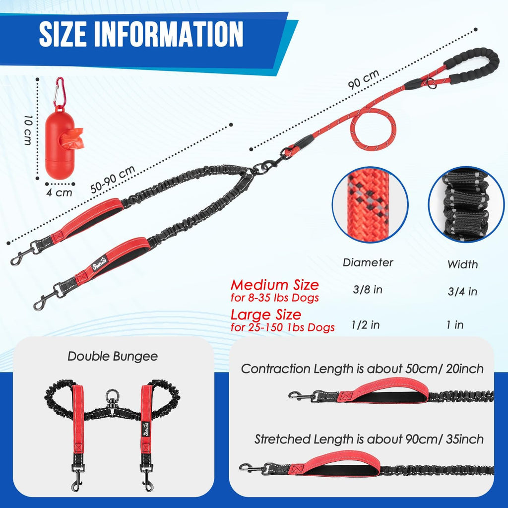 Lukovee Double Dog Leash, Heavy Duty Lead, No Tangle, M