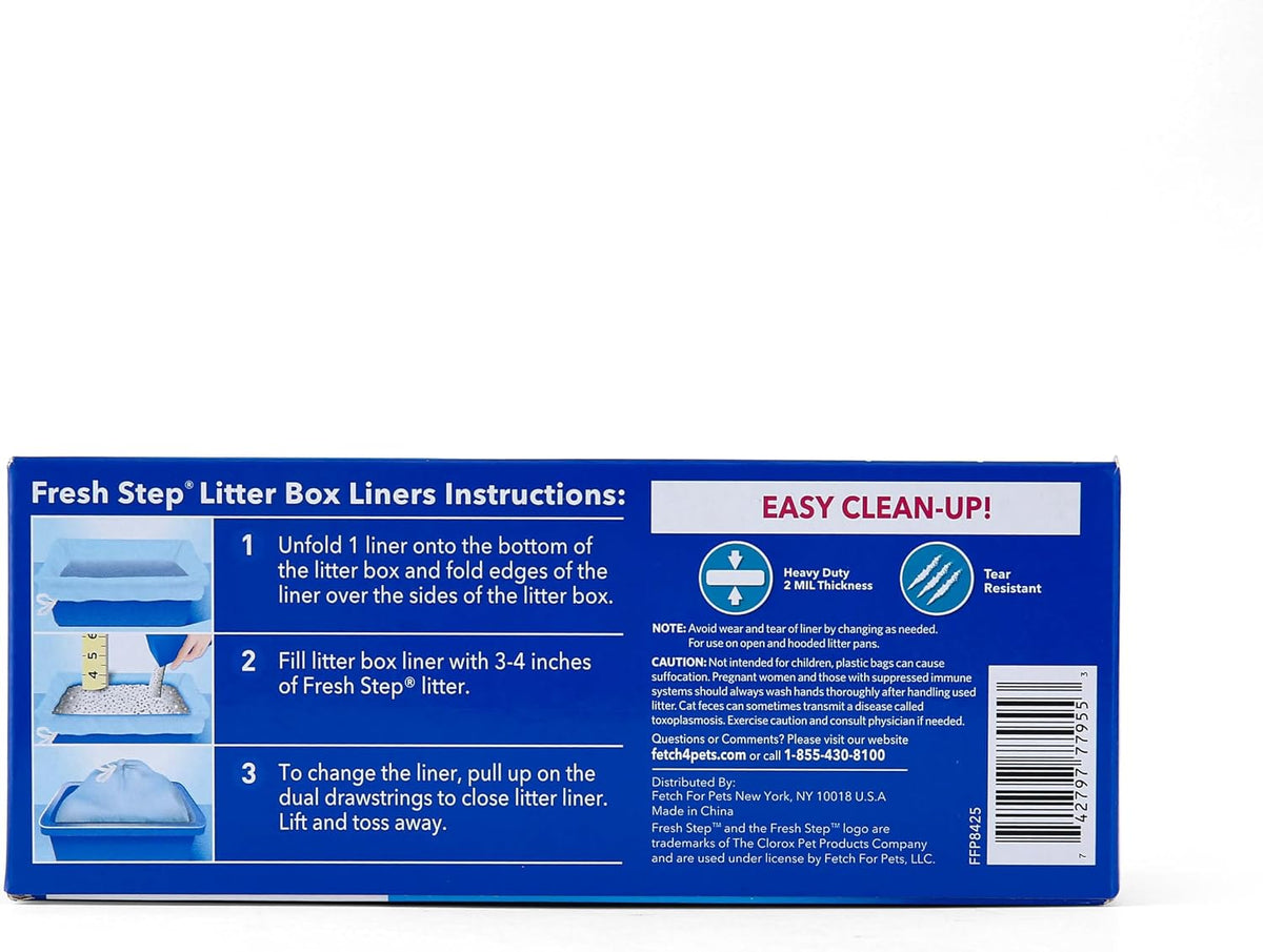 Fresh Step Drawstring Cat Litter Liners, Scented, 3 ft x 19 in, 7 Ct, 36-Pk | Heavy-duty bags for X-large oval or rectangle pans, drawstring closure for easy, mess-free lift-out cleanup