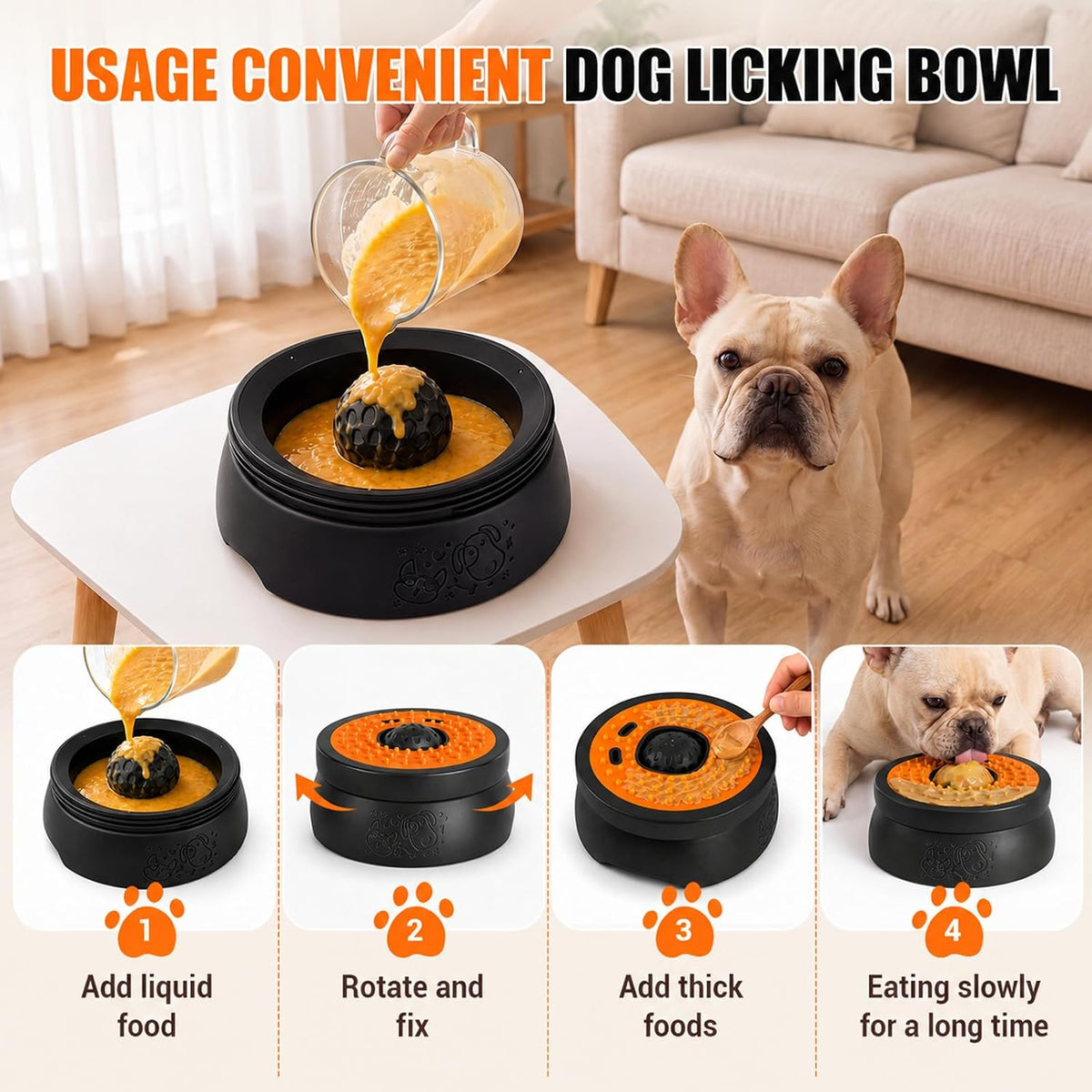 Slow Feeder Dog Lick Bowl with Rolling Ball for Puppy & Small Dogs
