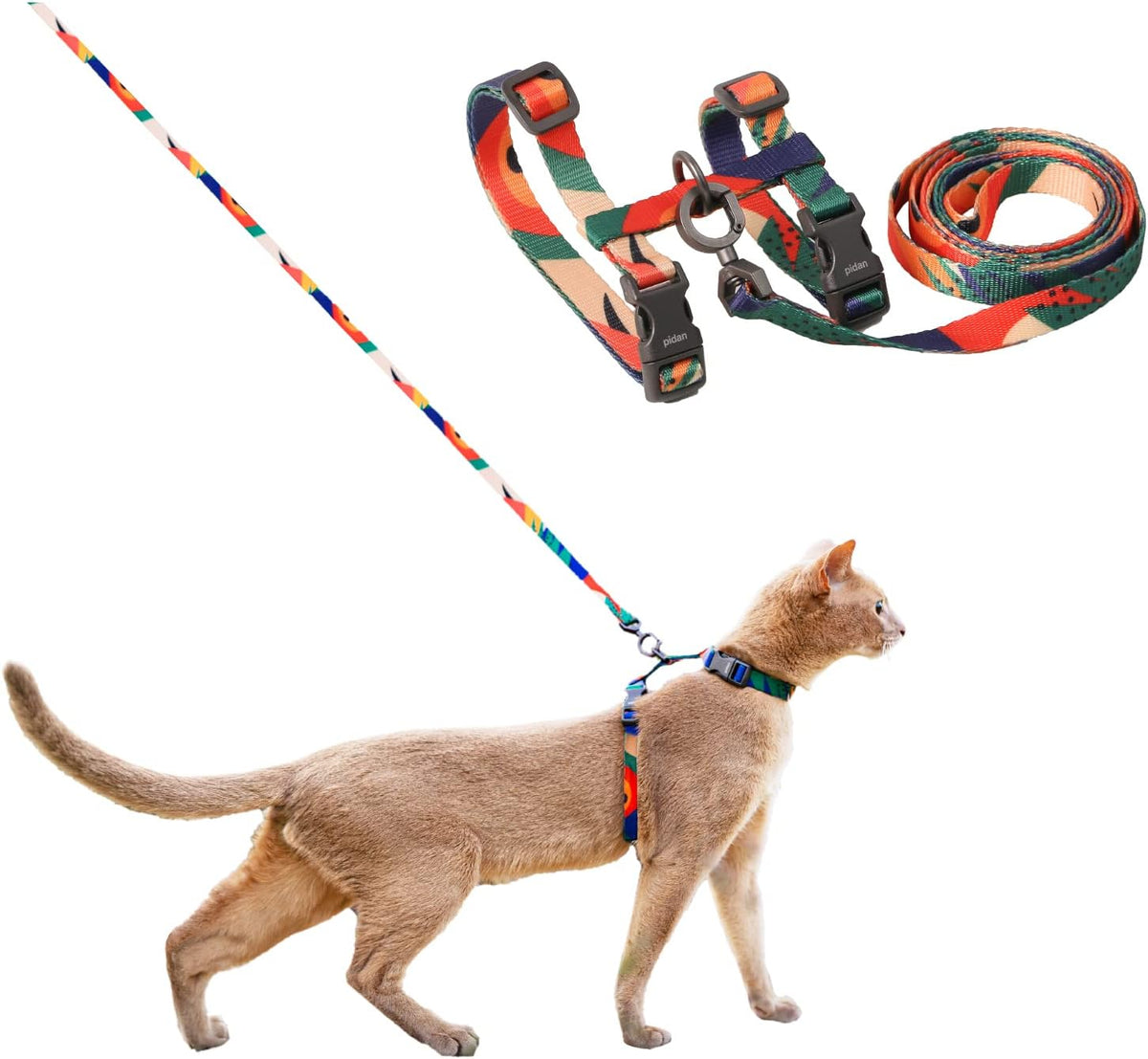 pidan Cat Harness and Leash Set, Escape Proof Adjustable Kitten Harness for Large Small Cats, Easy Use, Lightweight Soft Walking Travel Harness（Multicolor-M Size）