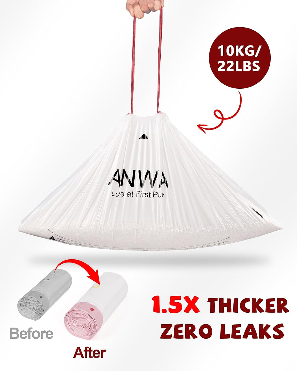 ANWA 75 Count Litter Box Robot 4/5/5 Pro/EVO Waste Bags, White