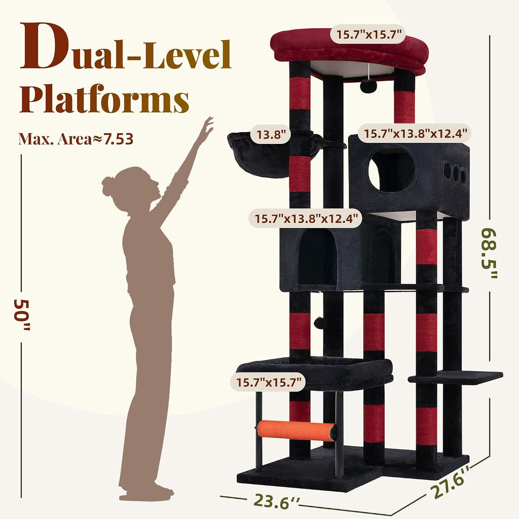 Hey-brother Cat Tree Tower with Stable L-Shaped Widen Base, Condo, MPJ086BR