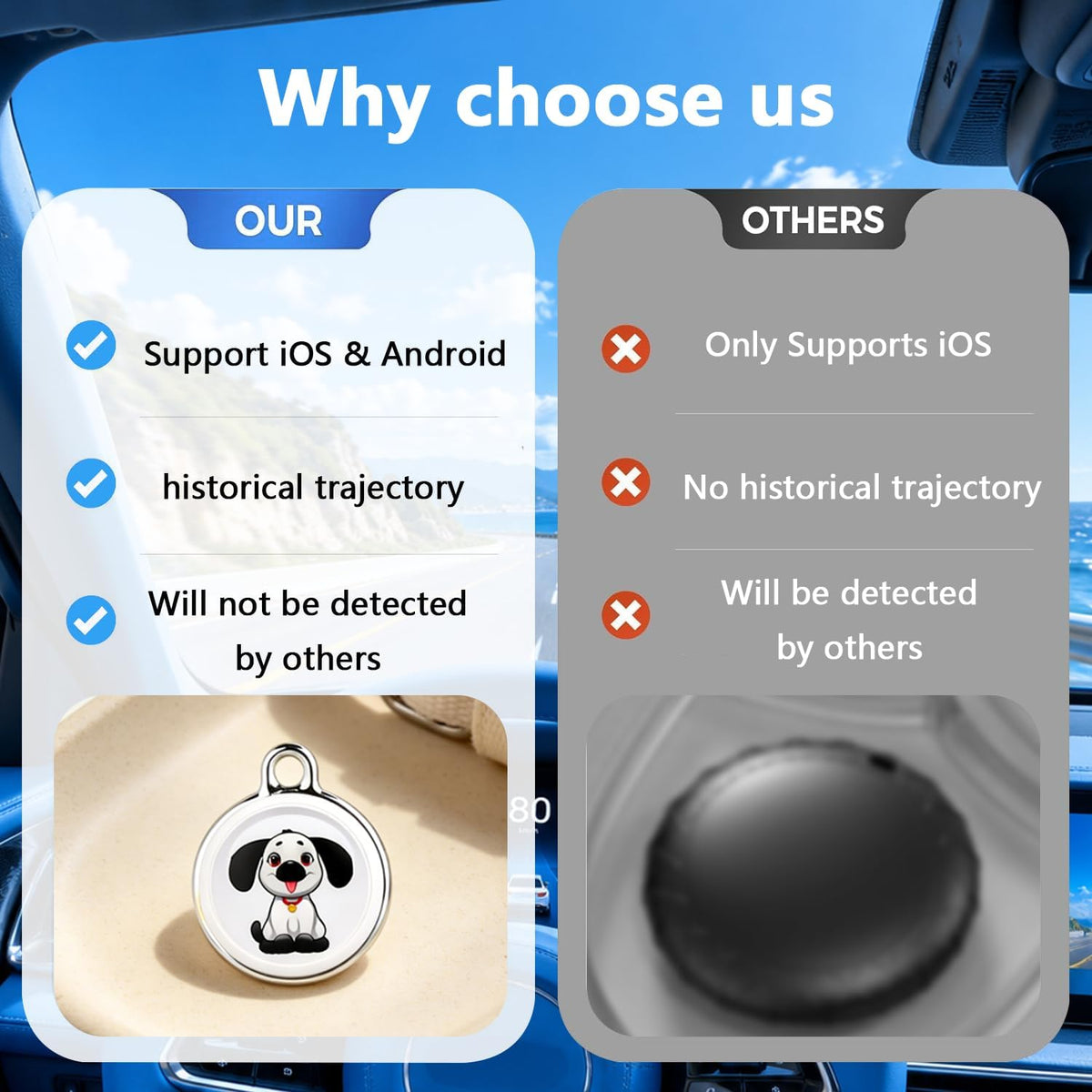 GPS Tracker for Dogs, Real-Time GPS Tracking Device for Cats, Pet Wearable Holder & Keychain Design, No Monthly Fee/No SIM Card, for Android and iOS, Long STBY,IP68 WP,Lightweight