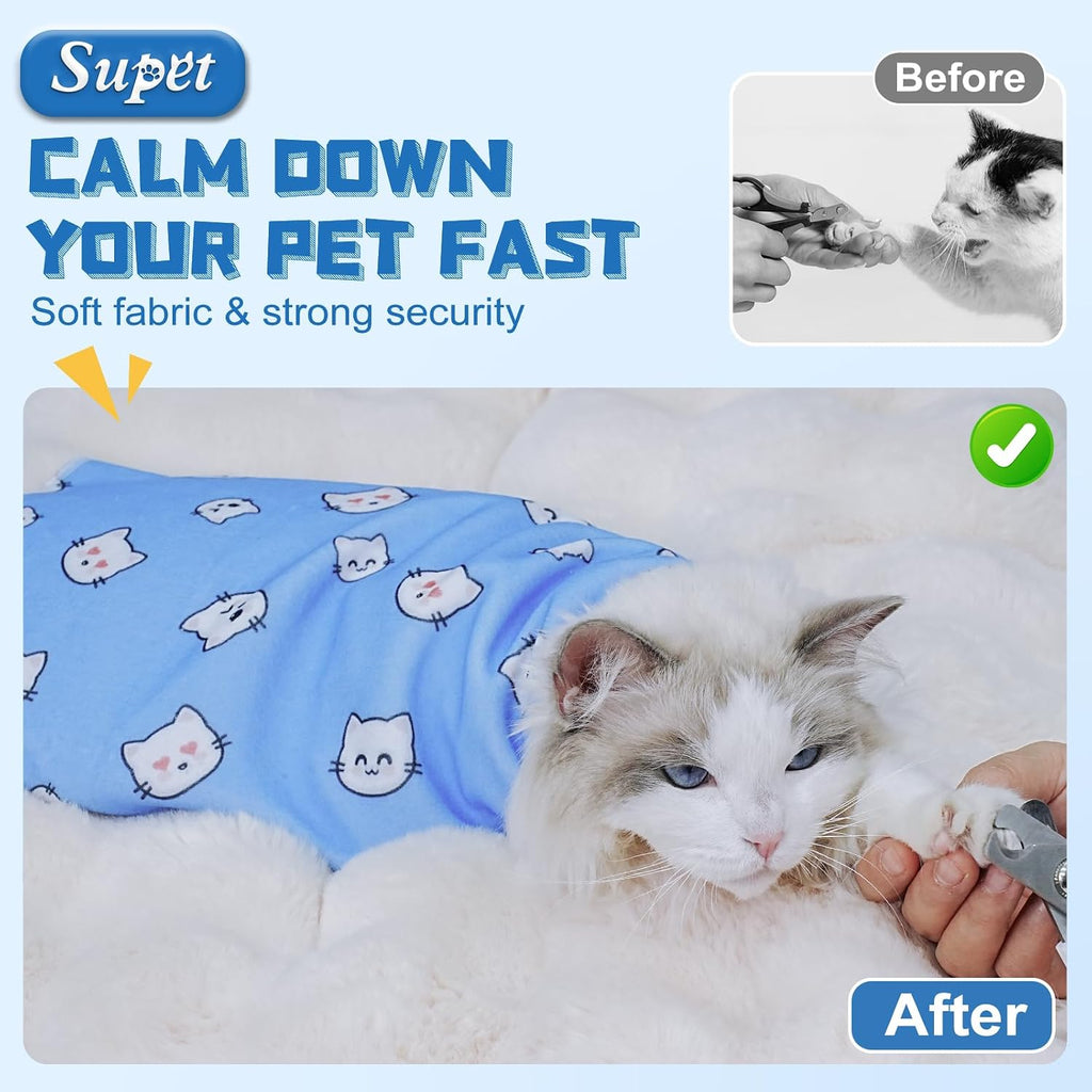 Supet Cat Grooming Wrap for Nail Trimming, Self-Adherent Calm Cat Swaddle