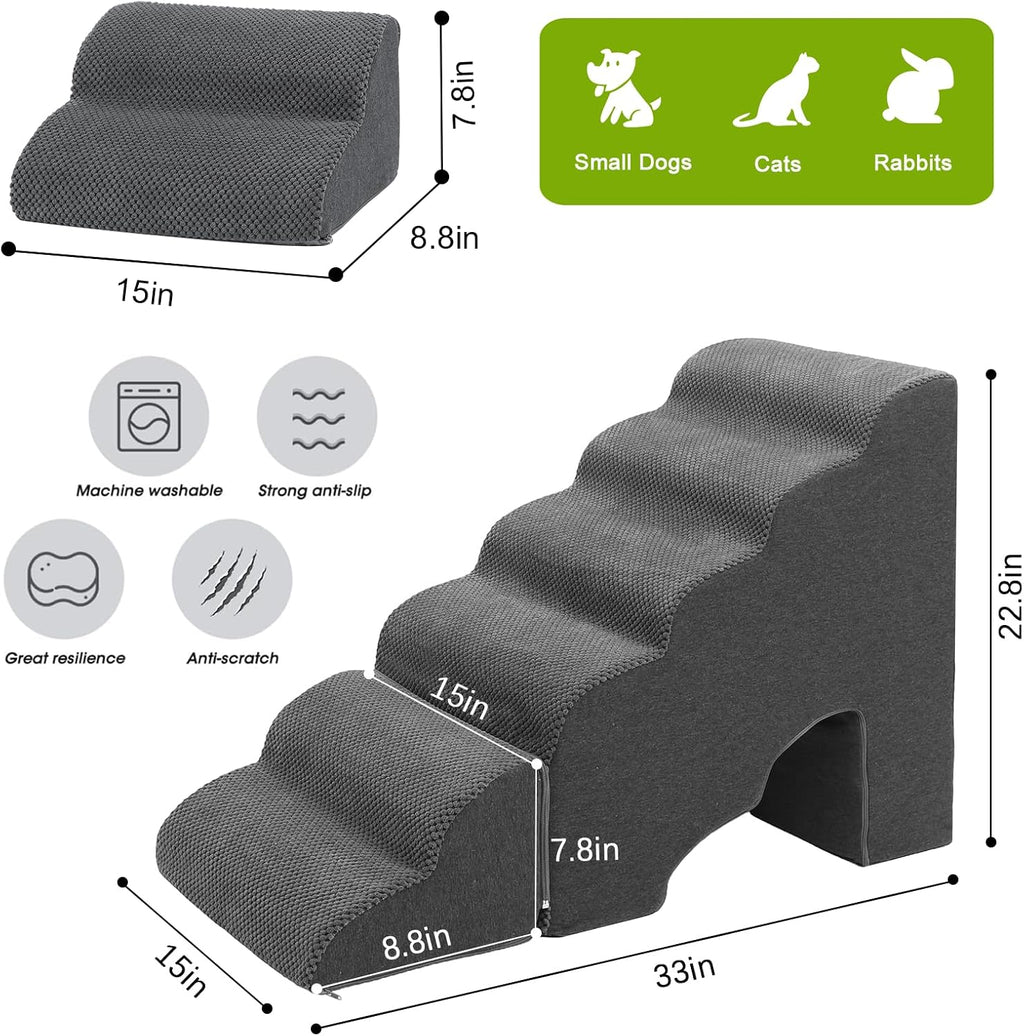 Dog Stairs for Small Dogs for Beds Up to 25", Grey