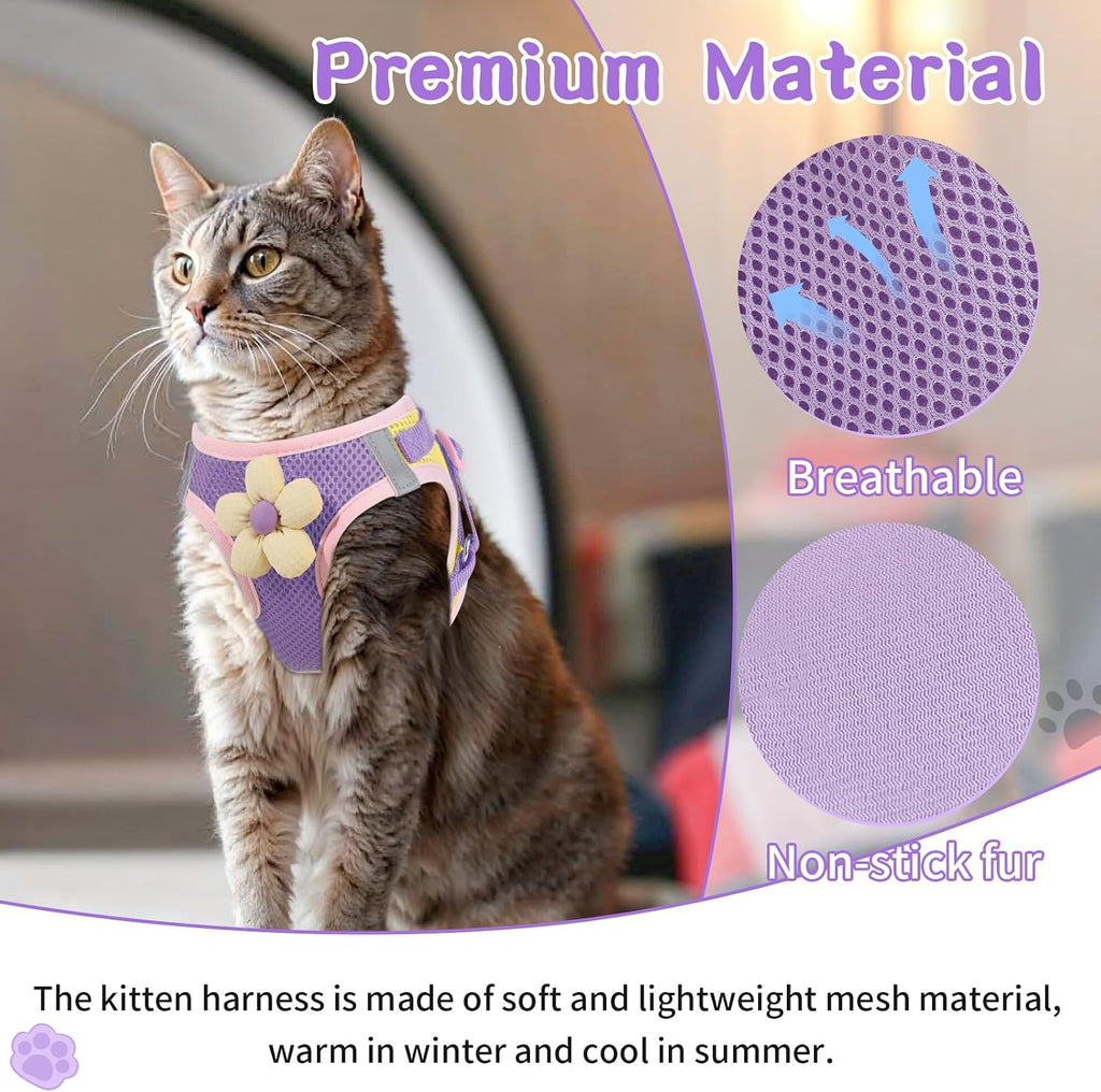 Cat Harness and Leash Set, Escape Proof Soft Vest Walk Purple S