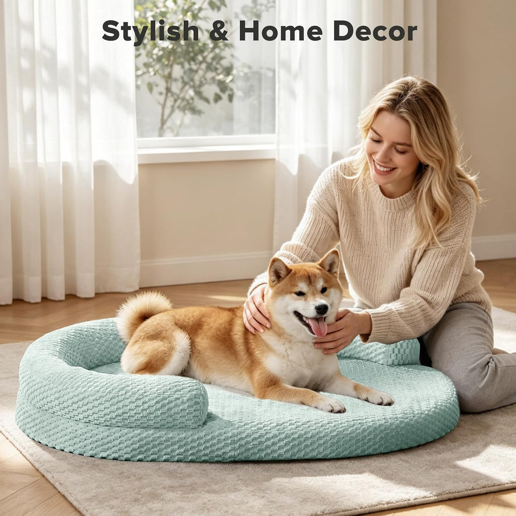 JOEJOY Orthopedic Dog Bed Medium Size Dogs, Waterproof Washable Oval Dog Beds with Removable Cover, Egg-Crate Memory Foam Pet Bed with Bolster Sides & Non-Skid Bottom, Green, 28''x20''